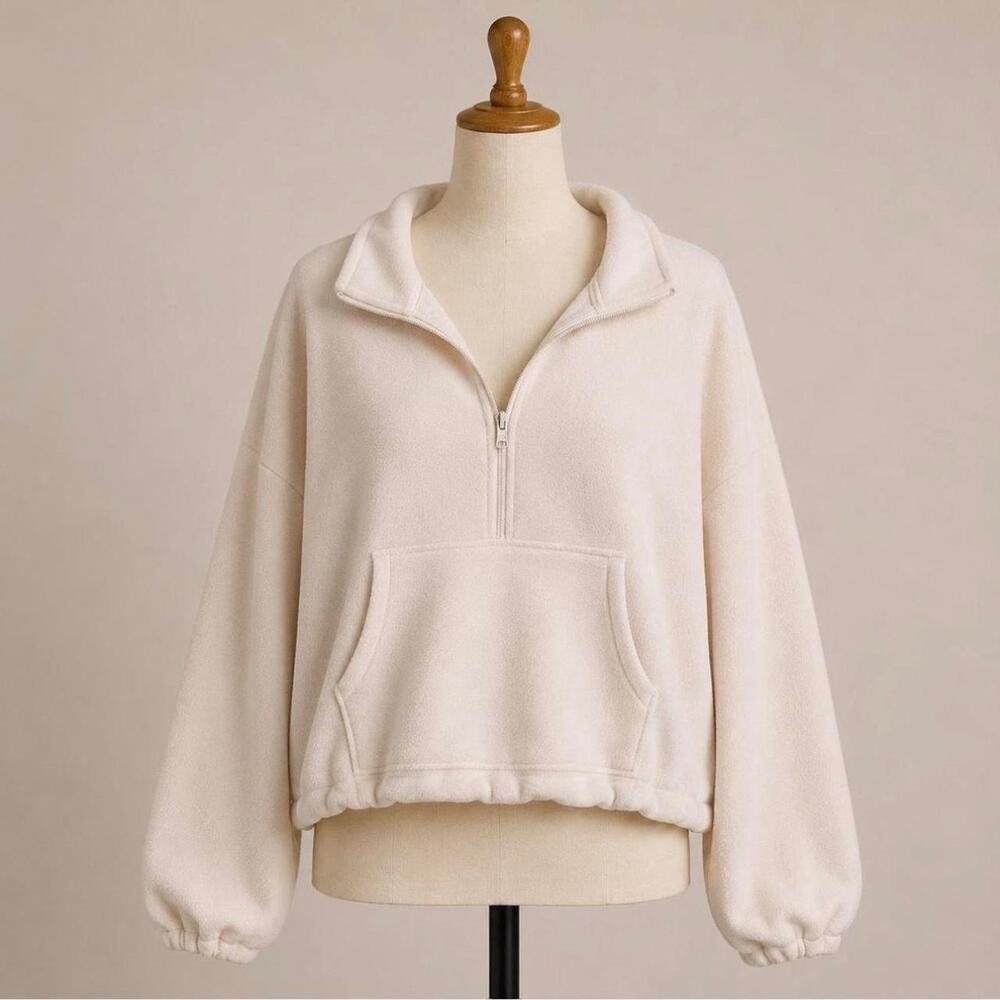 old navy active cream fleece half‑zip - size XL (14–16)
